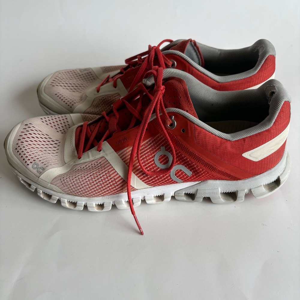On Cloud Running Shoes Womens 9 Rust Red White Low Top Athletic Sneakers - Picture 8 of 12